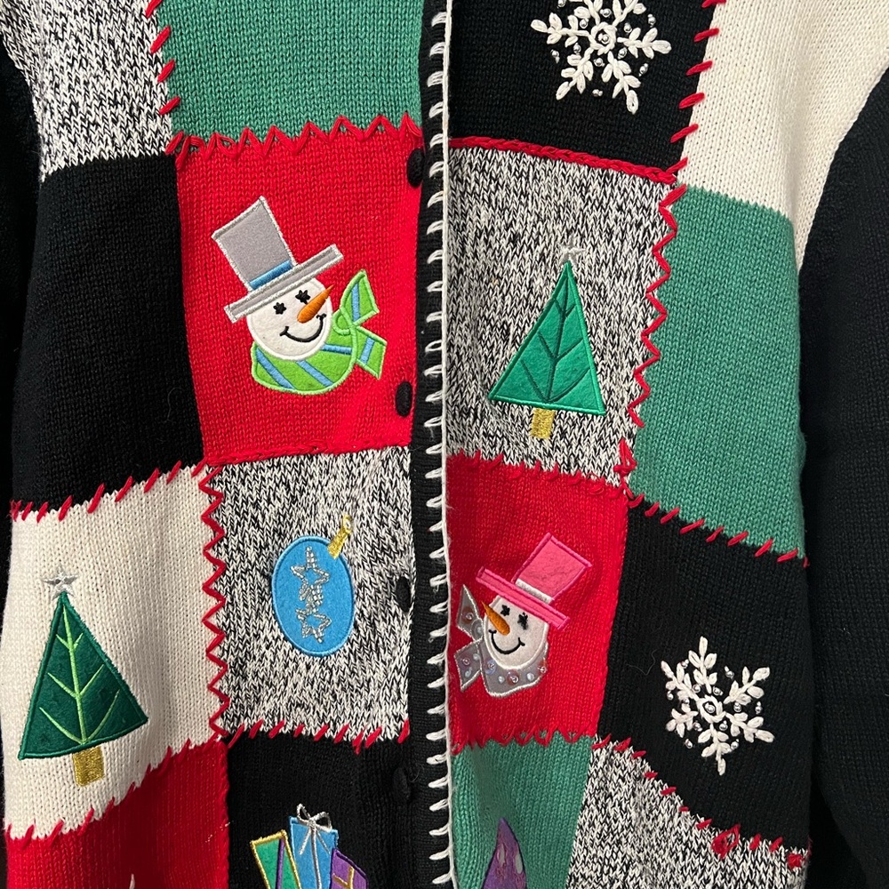 Festive Patchwork Embroideredugly Christmas Sweat… - image 2